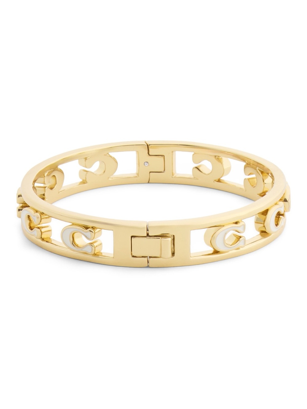 Coach Logo Signature C Open Enamel Hinge Bracelet Bangle White Gold - Picture 8 of 8